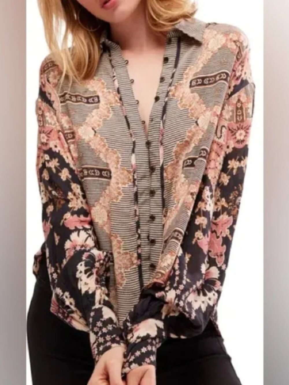 Free People Virgo Bay Button Down Shirt XS Floral